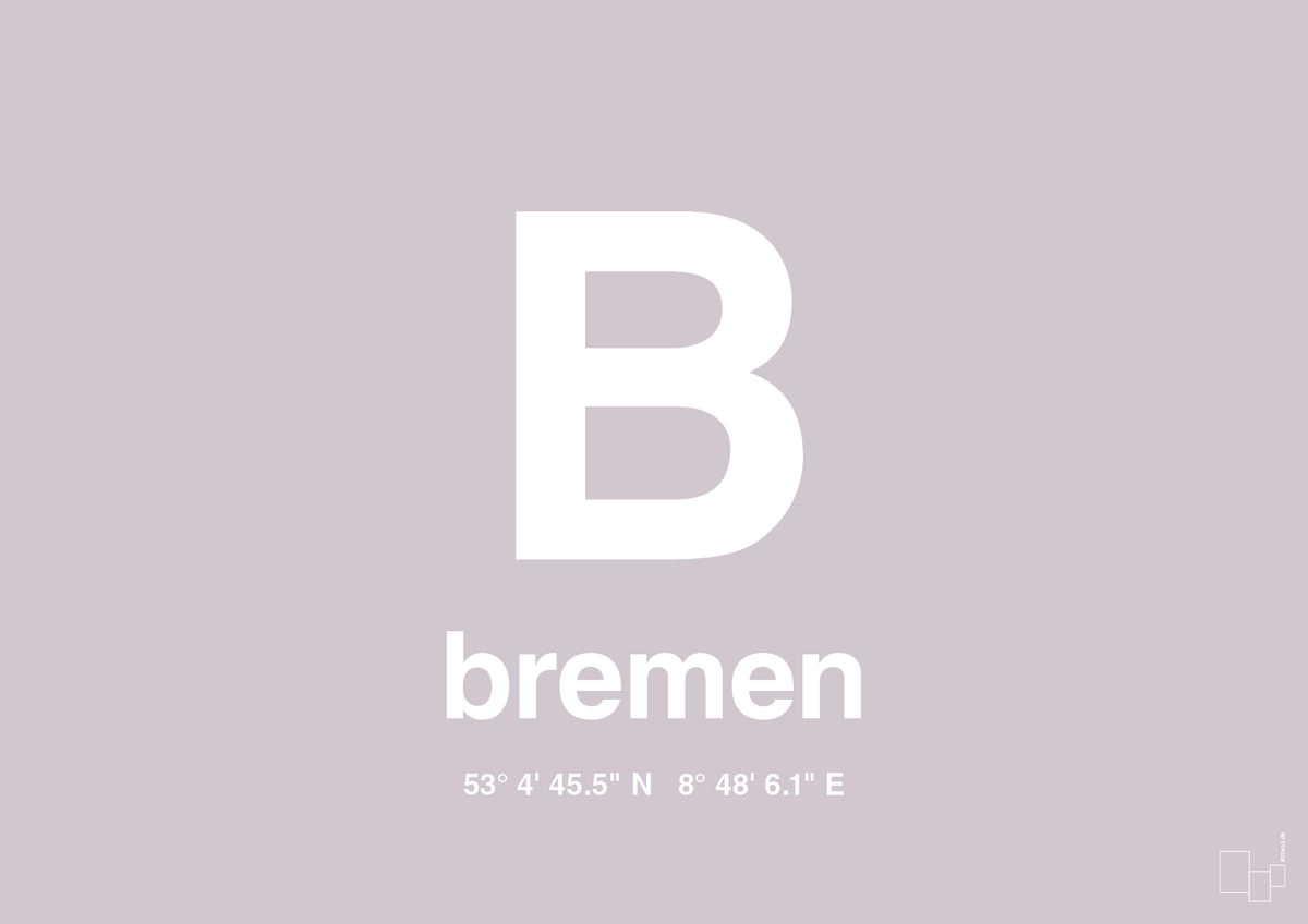 plakat: byplakat bremen med koordinater - dusty lilac-Byer-A1two3