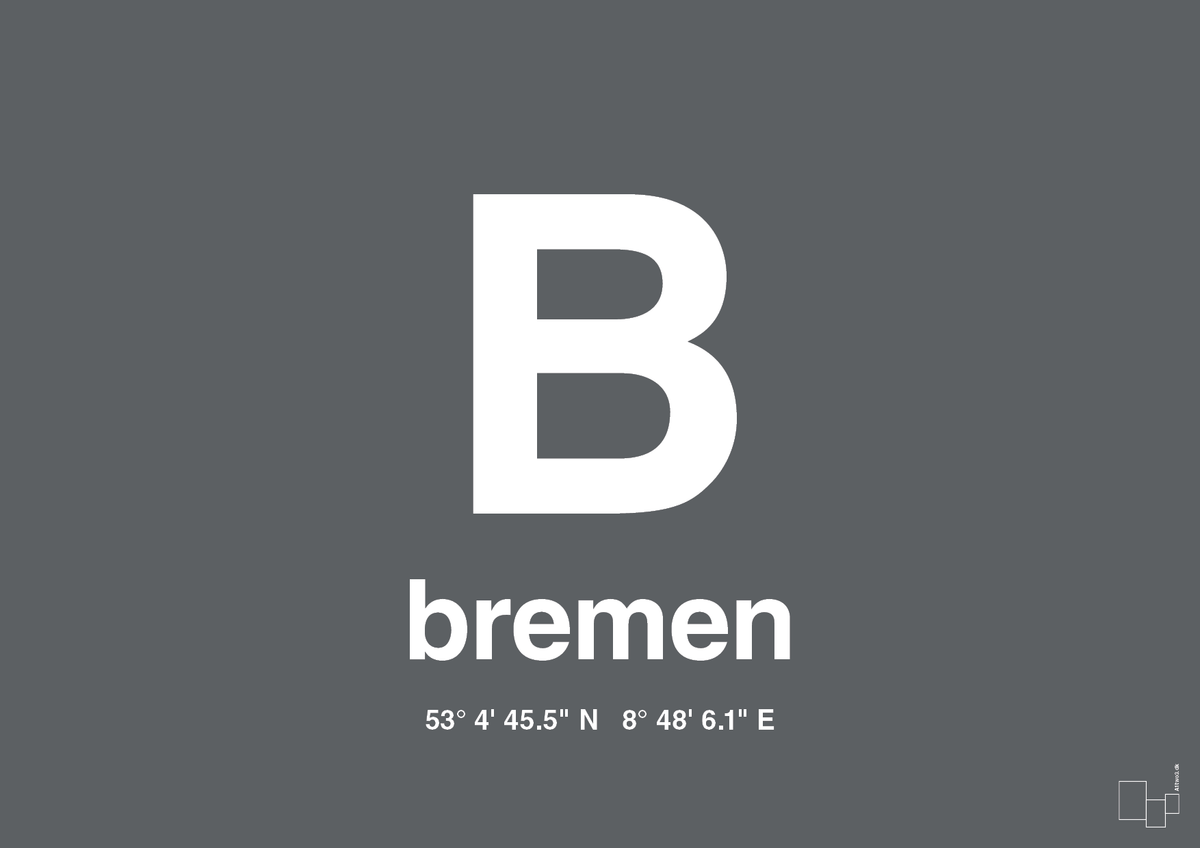 plakat: byplakat bremen med koordinater - graphic charcoal-Byer-A1two3