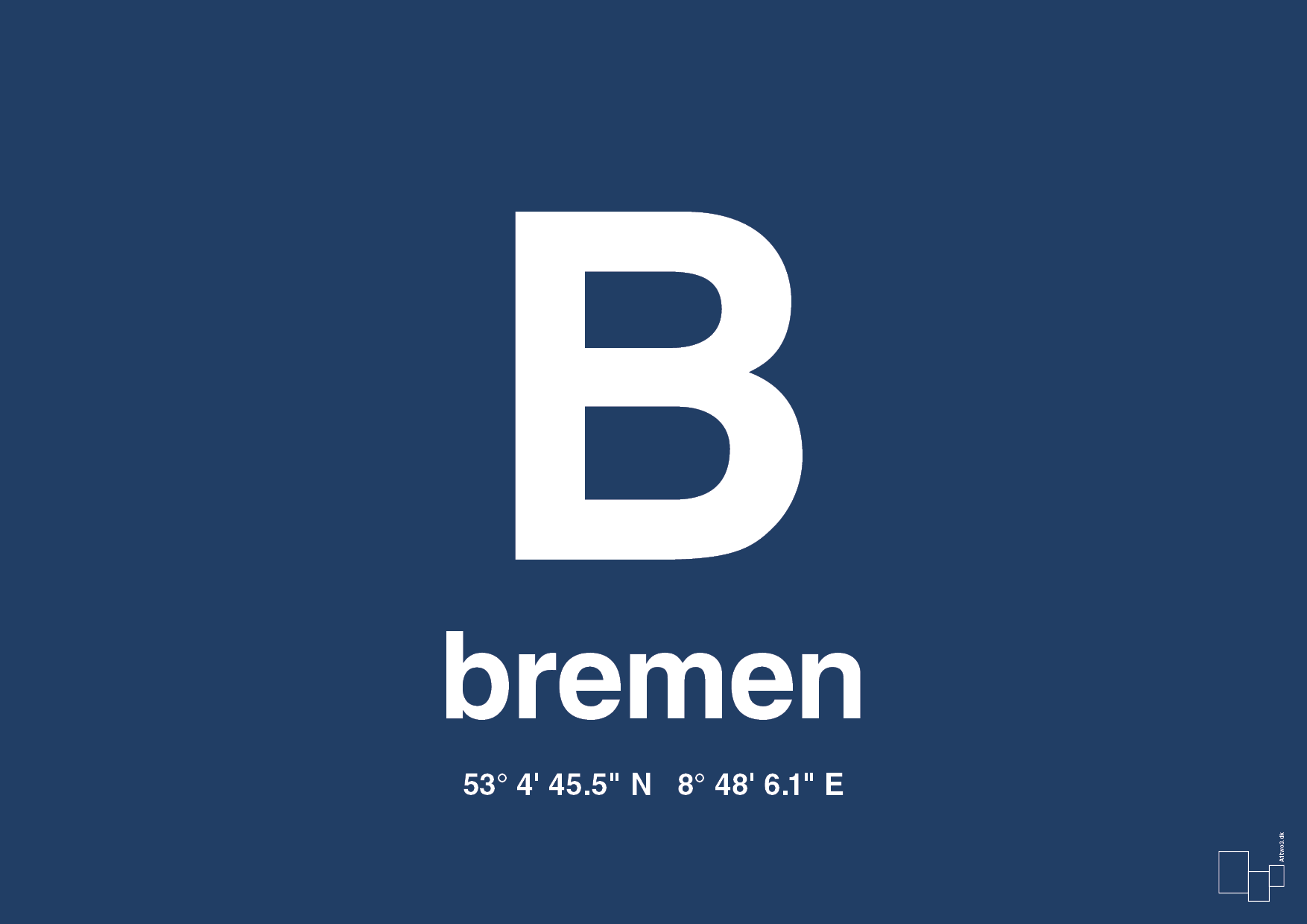 plakat: byplakat bremen med koordinater - lapis blue-Byer-A1two3