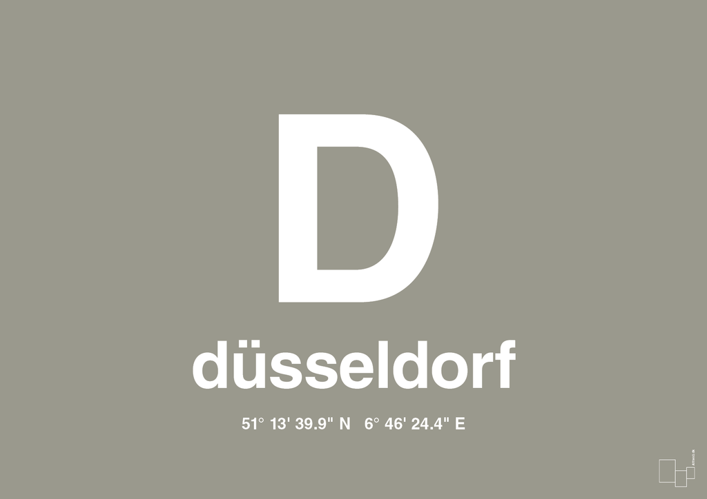 plakat: byplakat düsseldorf med koordinater - battleship gray-Byer-A1two3