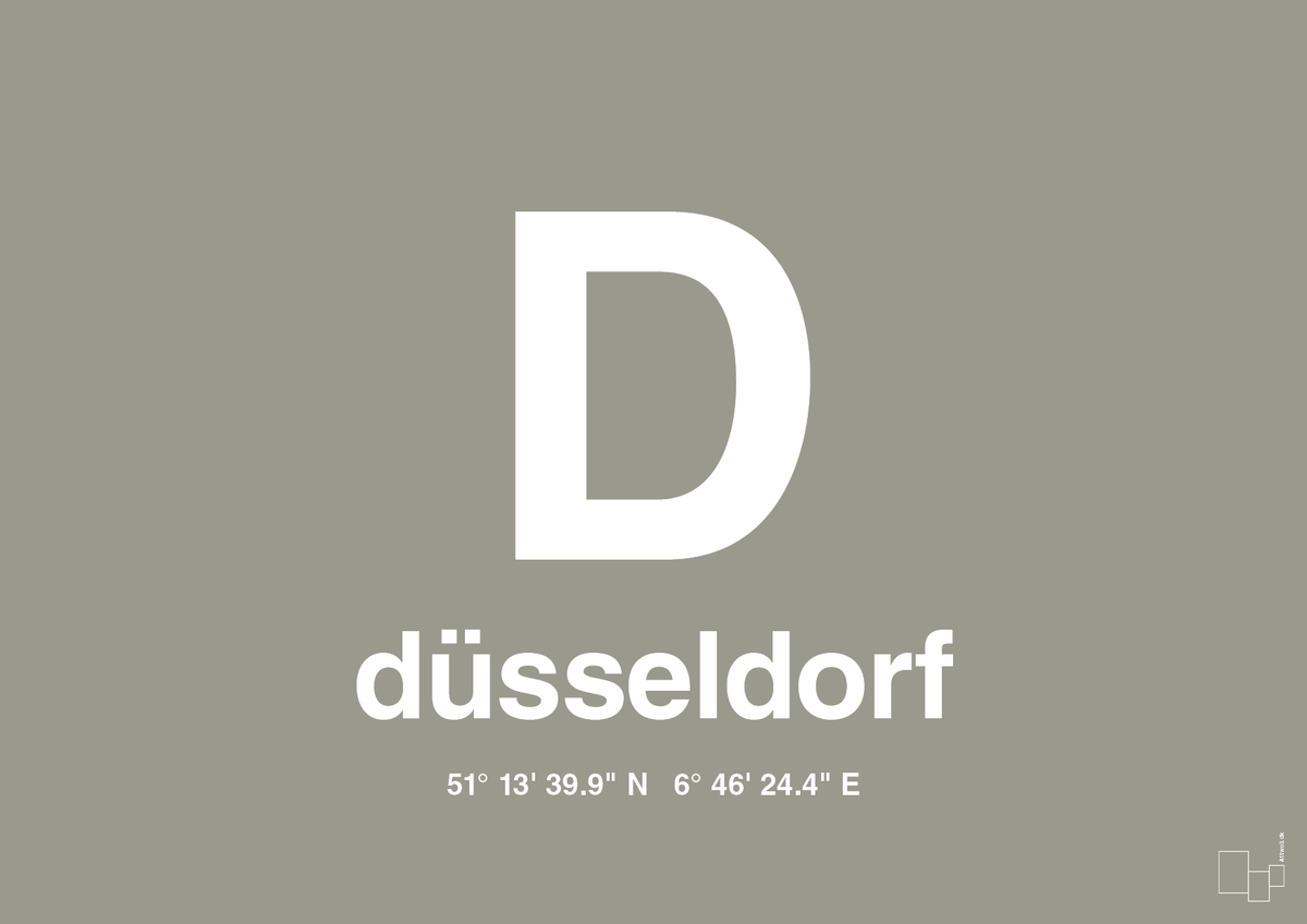 plakat: byplakat düsseldorf med koordinater - battleship gray-Byer-A1two3
