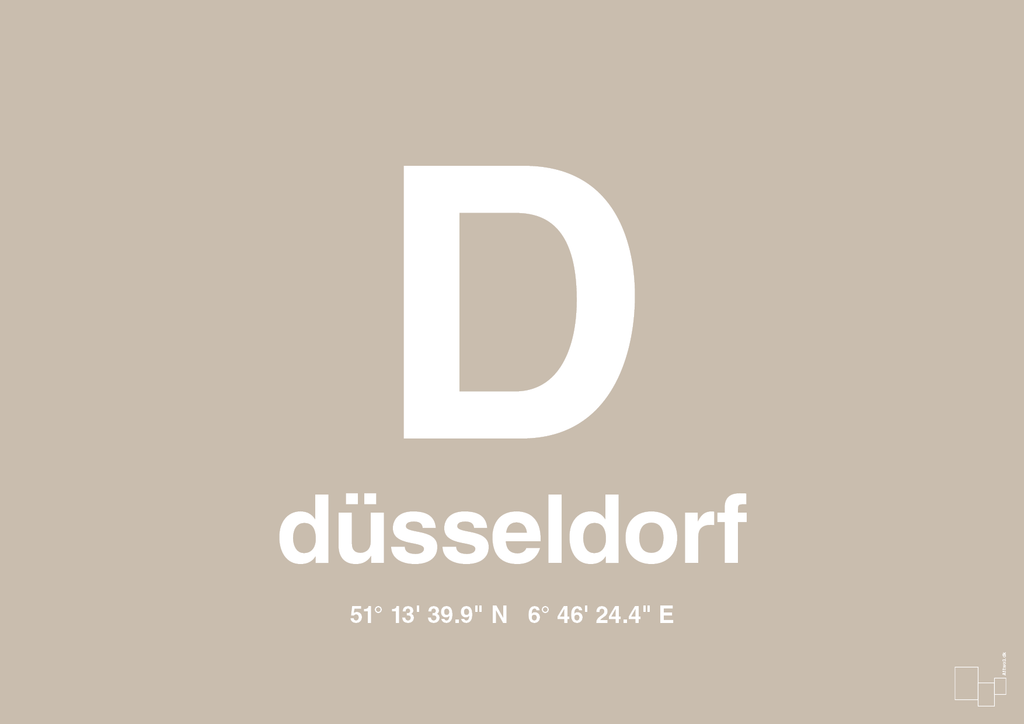 plakat: byplakat düsseldorf med koordinater - creamy mushroom-Byer-A1two3