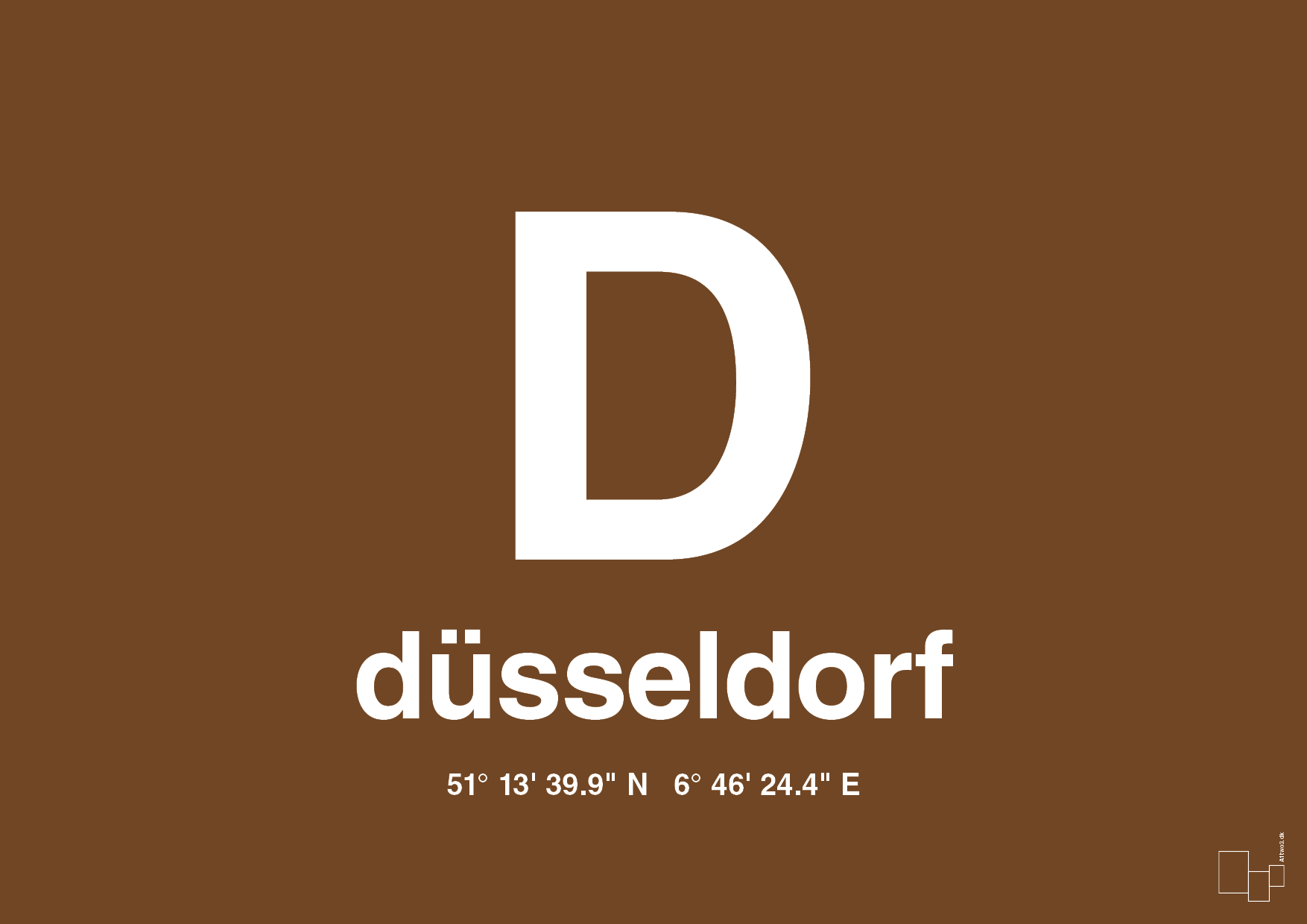 plakat: byplakat düsseldorf med koordinater - dark brown-Byer-A1two3
