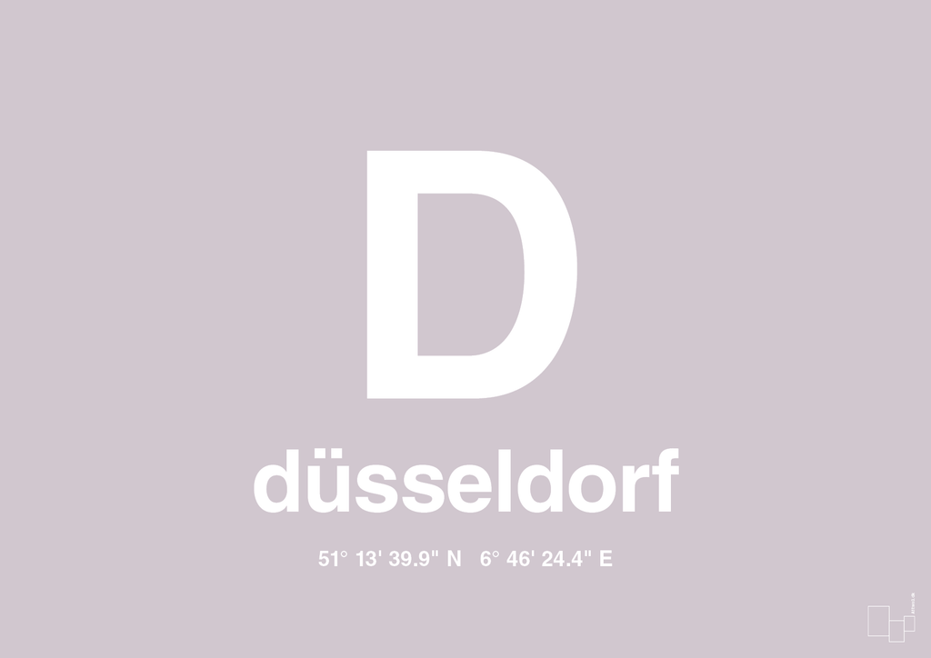 plakat: byplakat düsseldorf med koordinater - dusty lilac-Byer-A1two3