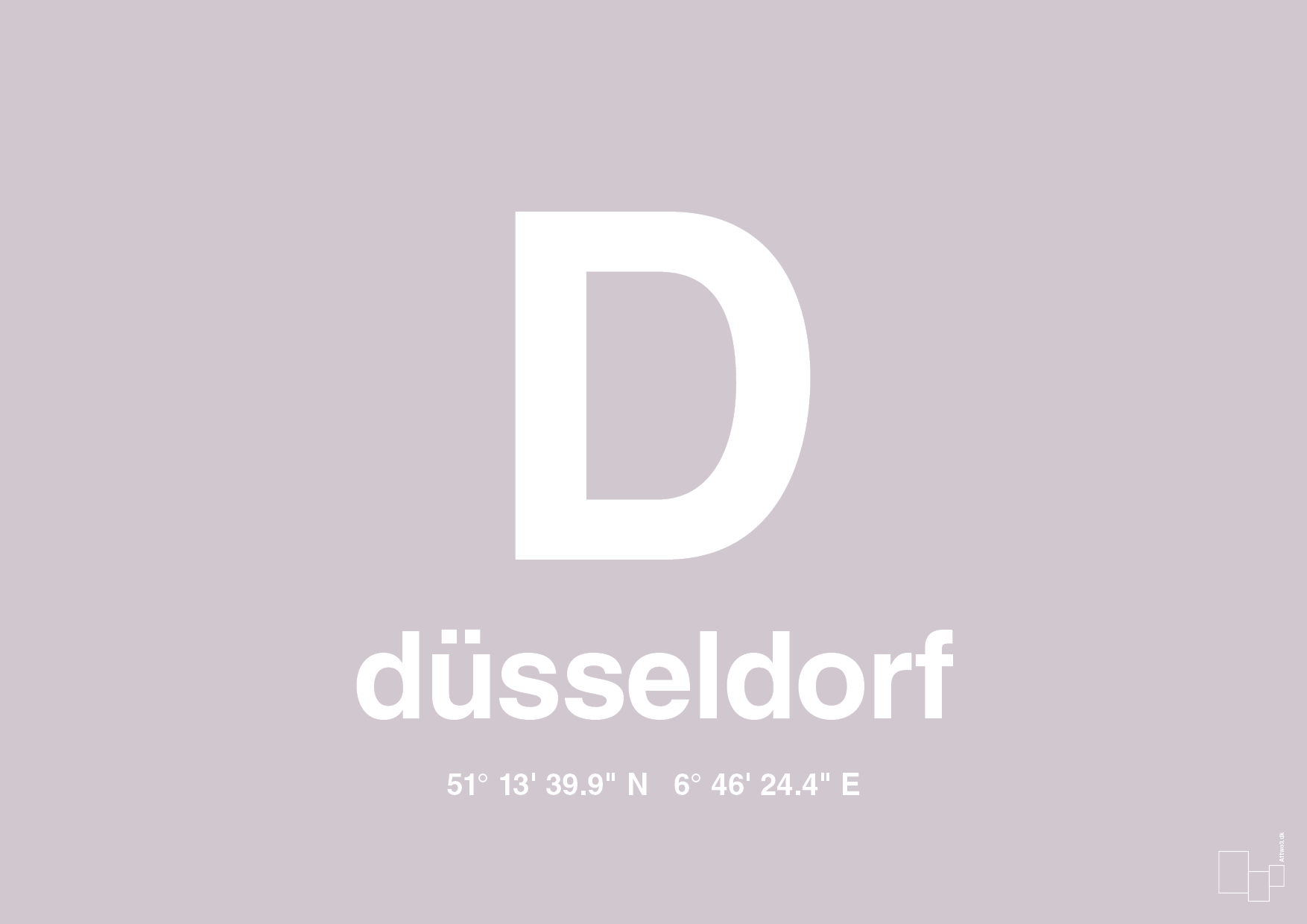 plakat: byplakat düsseldorf med koordinater - dusty lilac-Byer-A1two3