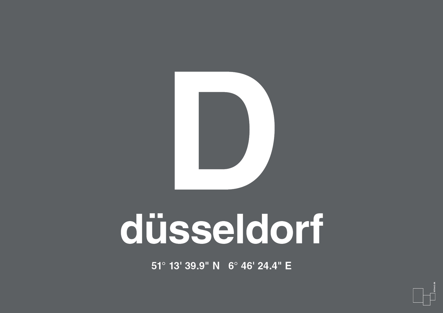 plakat: byplakat düsseldorf med koordinater - graphic charcoal-Byer-A1two3