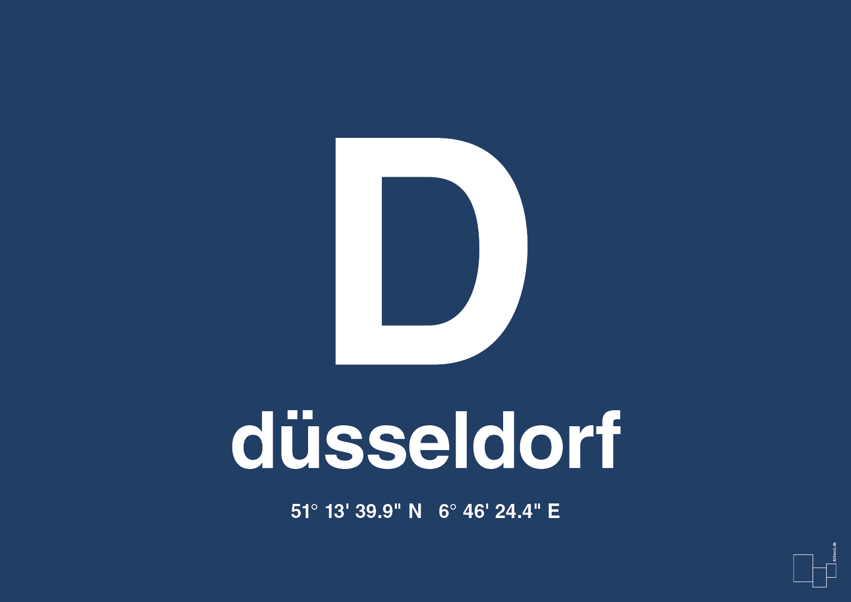 plakat: byplakat düsseldorf med koordinater - lapis blue-Byer-A1two3