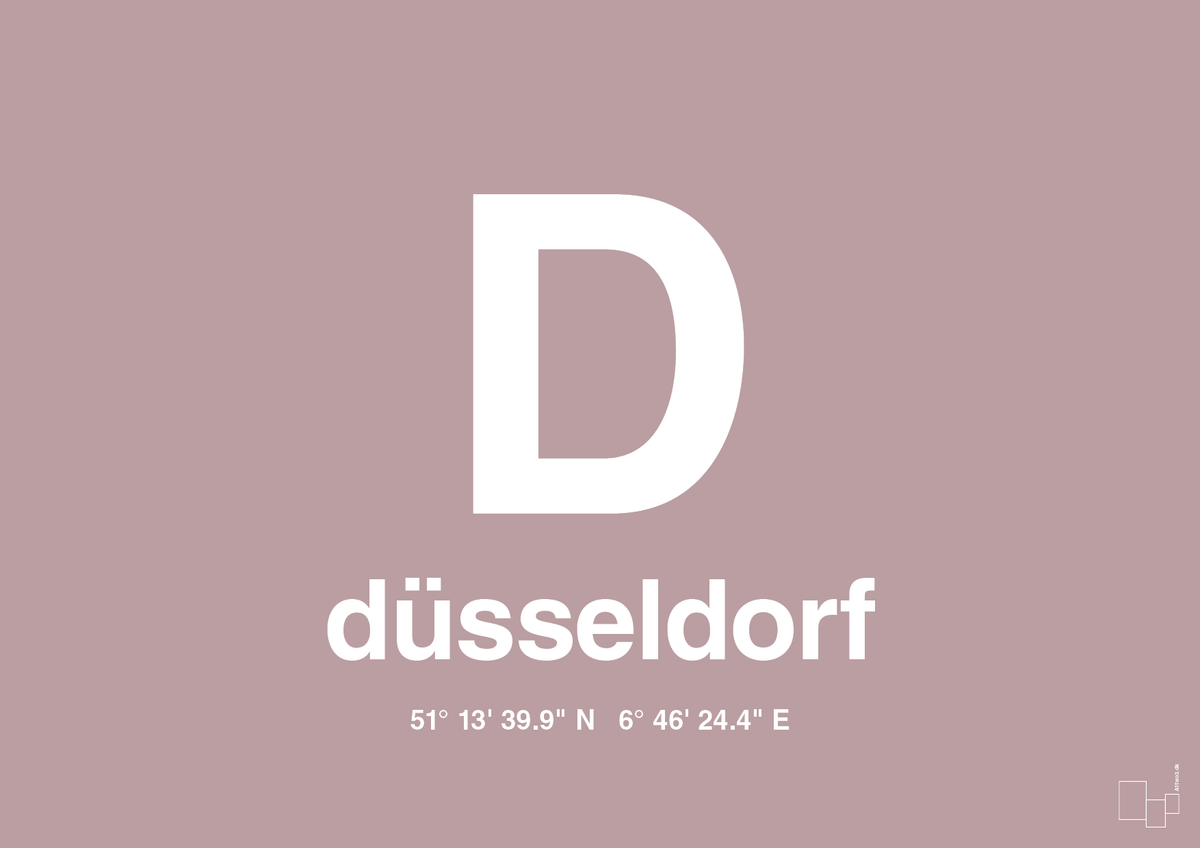 plakat: byplakat düsseldorf med koordinater - light rose-Byer-A1two3