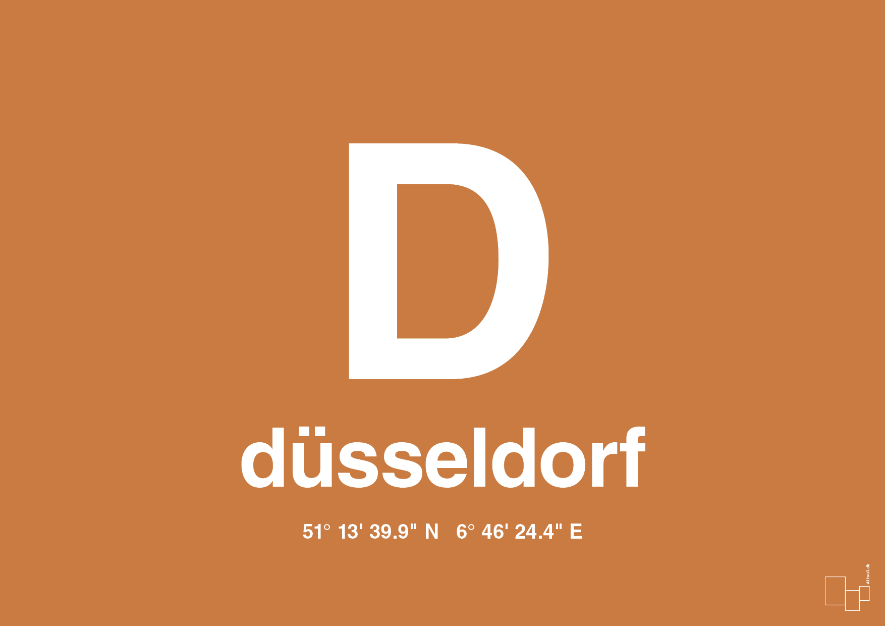 plakat: byplakat düsseldorf med koordinater - rumba orange-Byer-A1two3