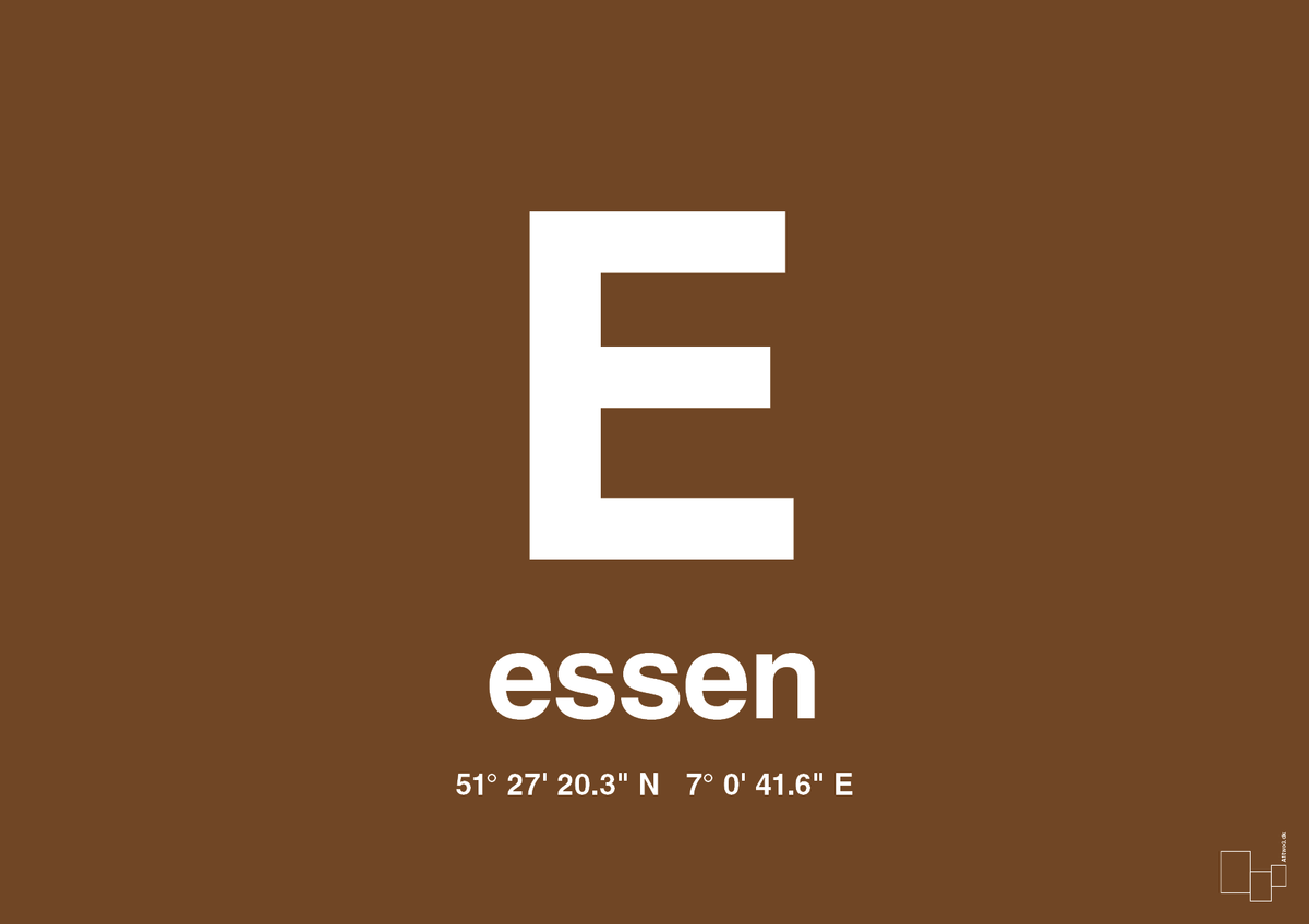 plakat: byplakat essen med koordinater - dark brown-Byer-A1two3