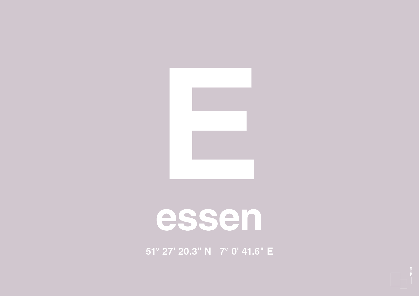 plakat: byplakat essen med koordinater - dusty lilac-Byer-A1two3