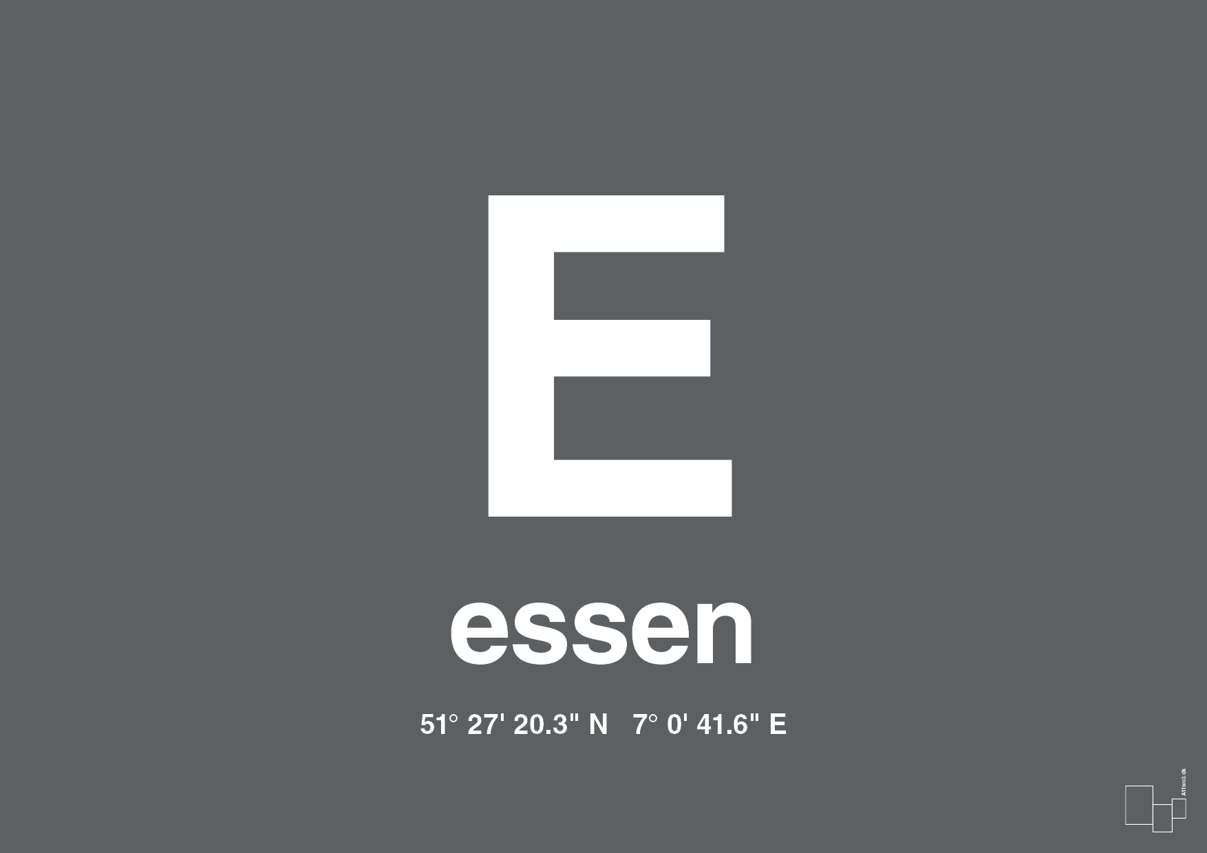plakat: byplakat essen med koordinater - graphic charcoal-Byer-A1two3