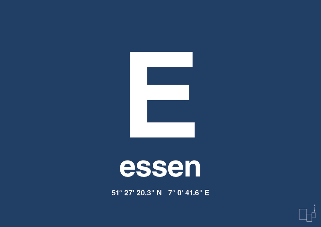 plakat: byplakat essen med koordinater - lapis blue-Byer-A1two3