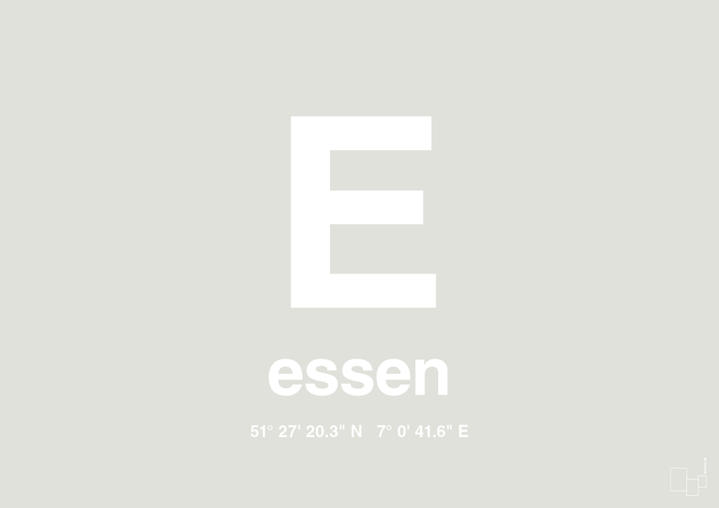 plakat: byplakat essen med koordinater - painters white-Byer-A1two3
