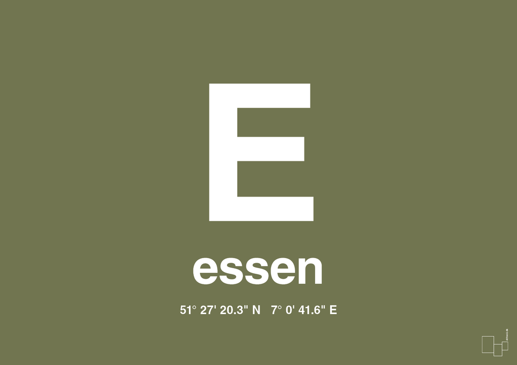 plakat: byplakat essen med koordinater - secret meadow-Byer-A1two3