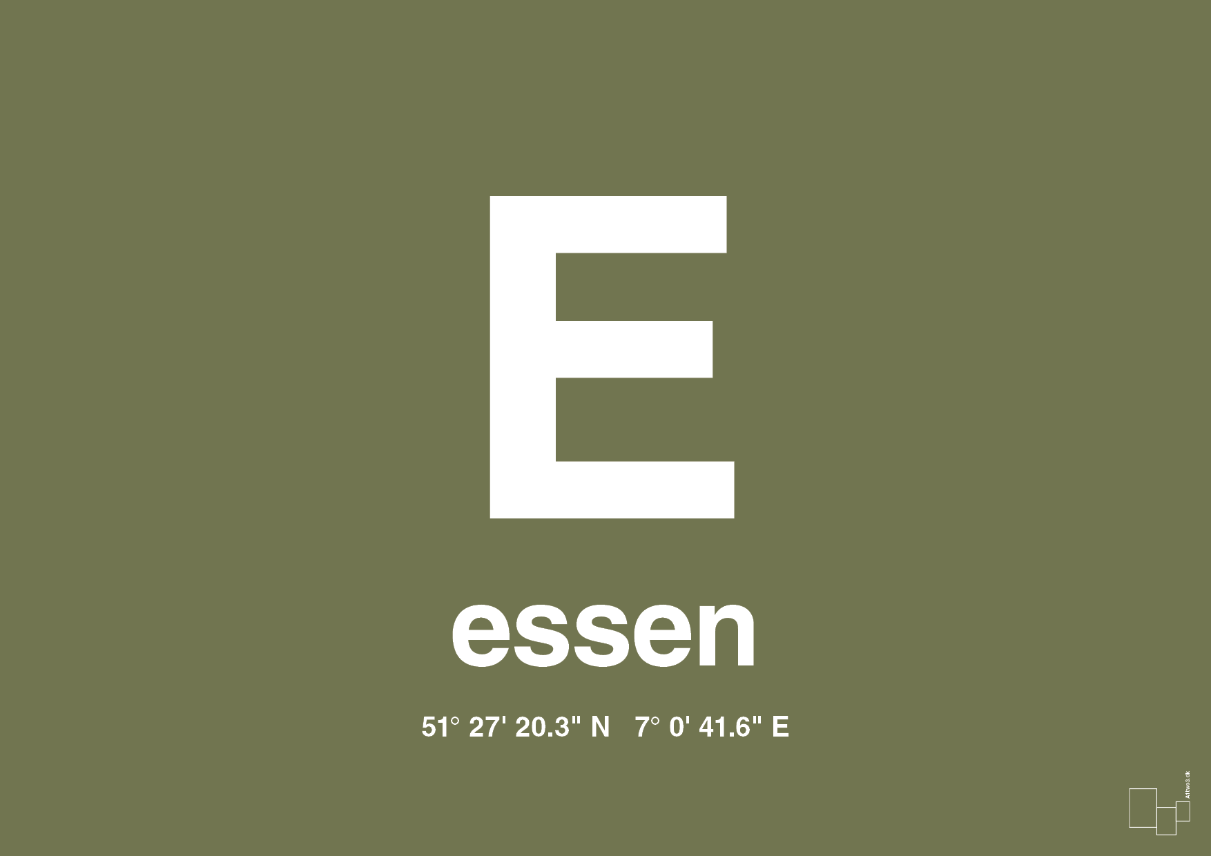 plakat: byplakat essen med koordinater - secret meadow-Byer-A1two3