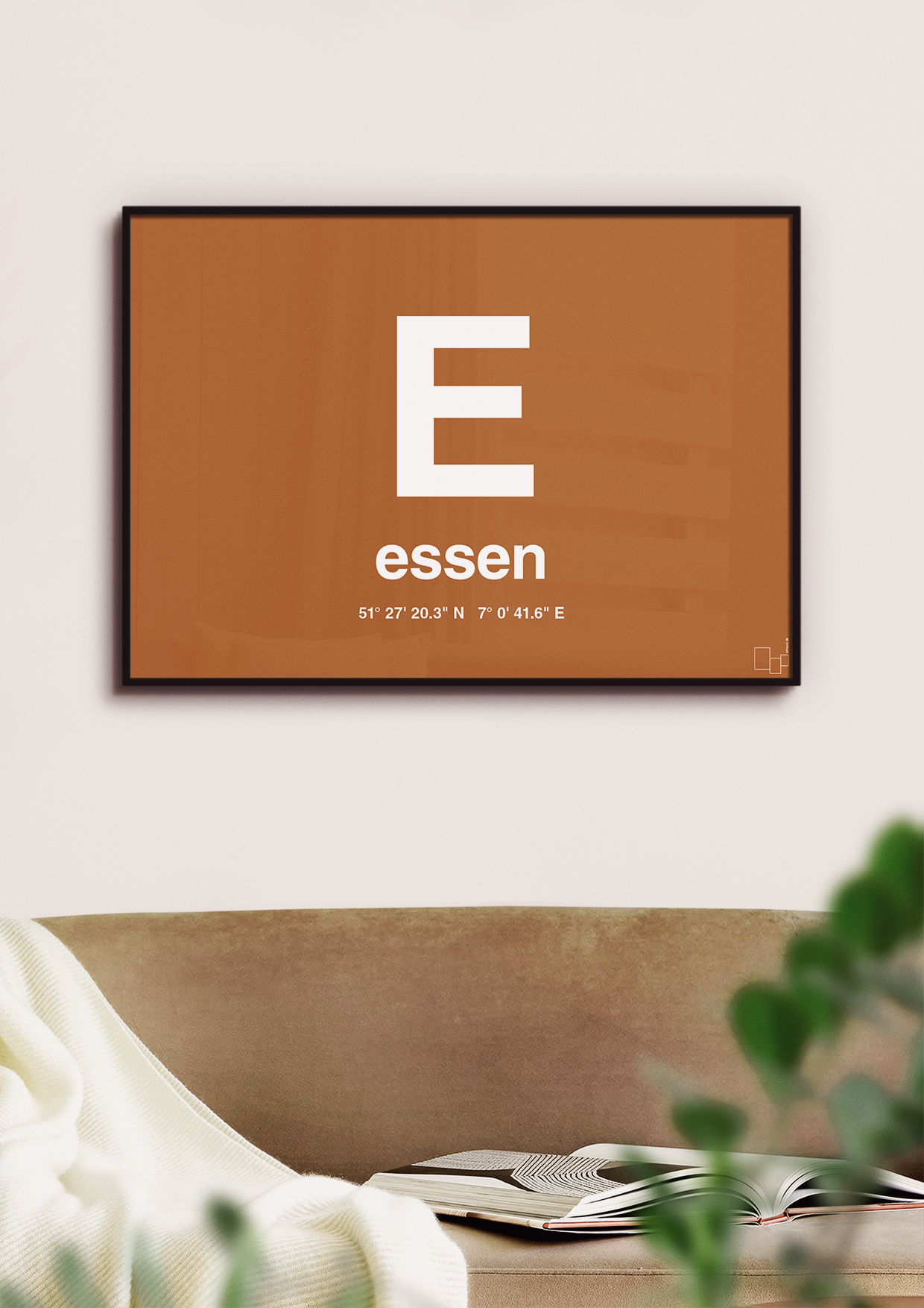 plakat: byplakat essen med koordinater - graphic charcoal-Byer-A1two3