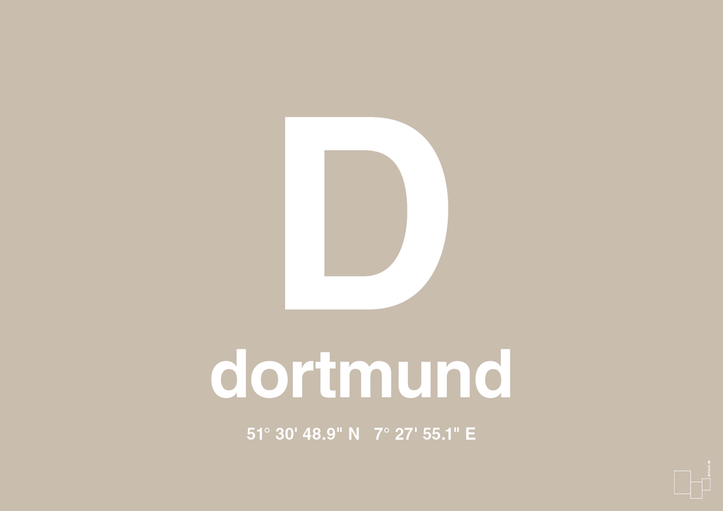plakat: byplakat dortmund med koordinater - creamy mushroom-Byer-A1two3