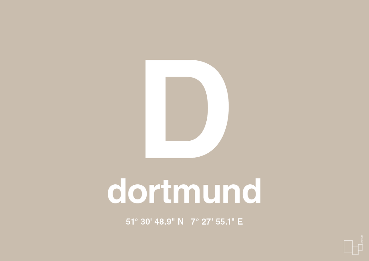 plakat: byplakat dortmund med koordinater - creamy mushroom-Byer-A1two3