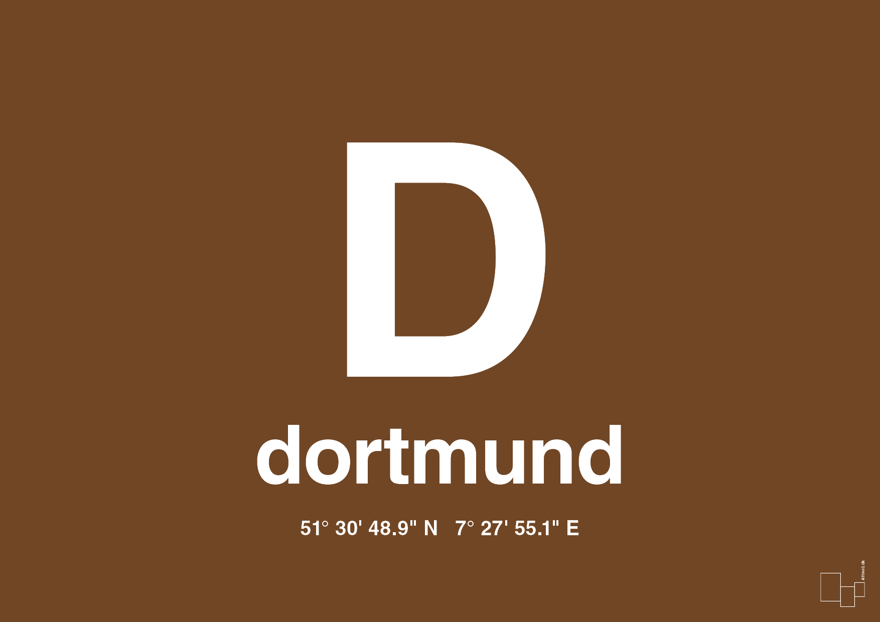 plakat: byplakat dortmund med koordinater - dark brown-Byer-A1two3