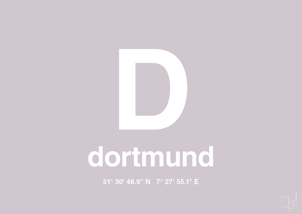plakat: byplakat dortmund med koordinater - dusty lilac-Byer-A1two3