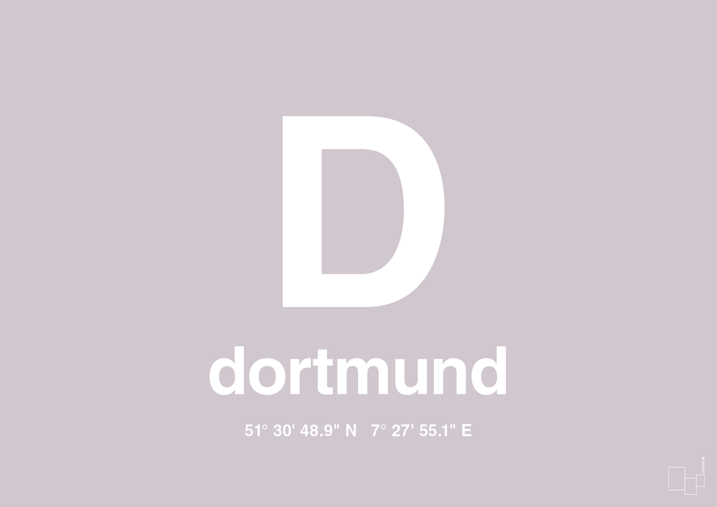 plakat: byplakat dortmund med koordinater - dusty lilac-Byer-A1two3