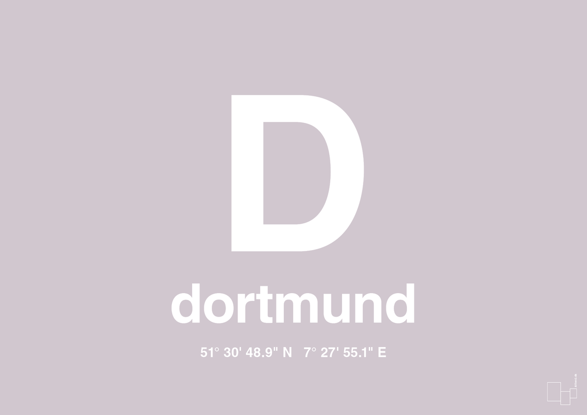 plakat: byplakat dortmund med koordinater - dusty lilac-Byer-A1two3
