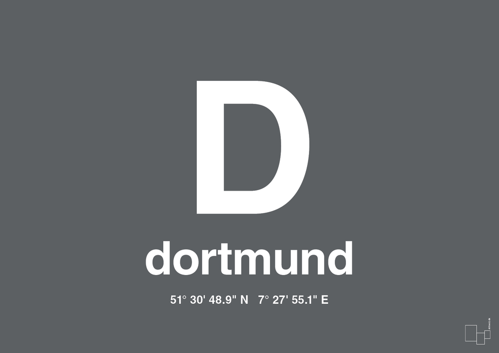 plakat: byplakat dortmund med koordinater - graphic charcoal-Byer-A1two3