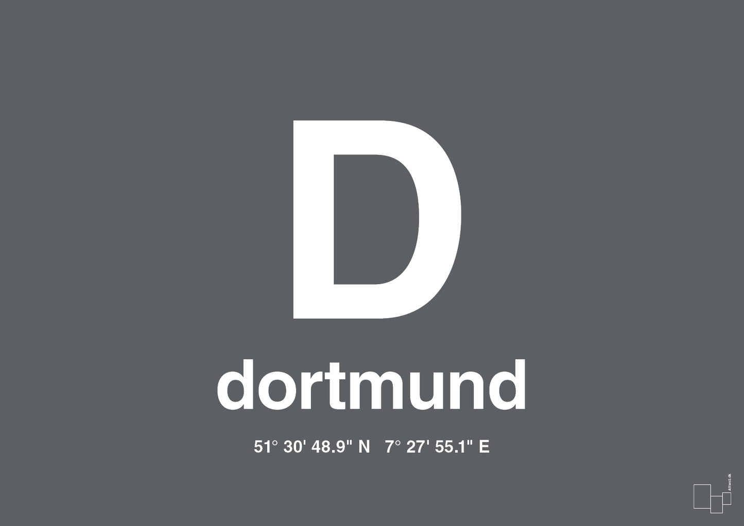 plakat: byplakat dortmund med koordinater - graphic charcoal-Byer-A1two3