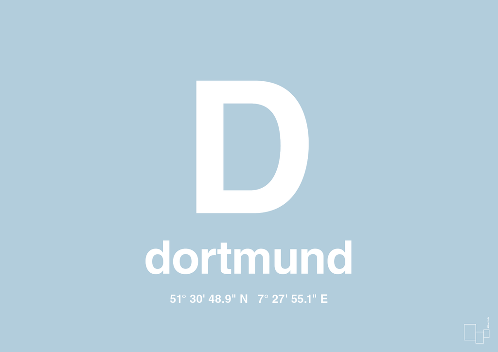 plakat: byplakat dortmund med koordinater - heavenly blue-Byer-A1two3