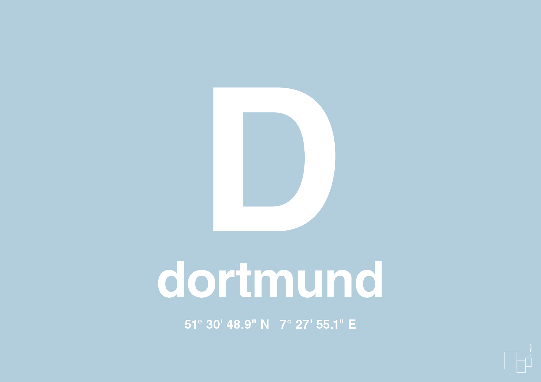plakat: byplakat dortmund med koordinater - heavenly blue-Byer-A1two3