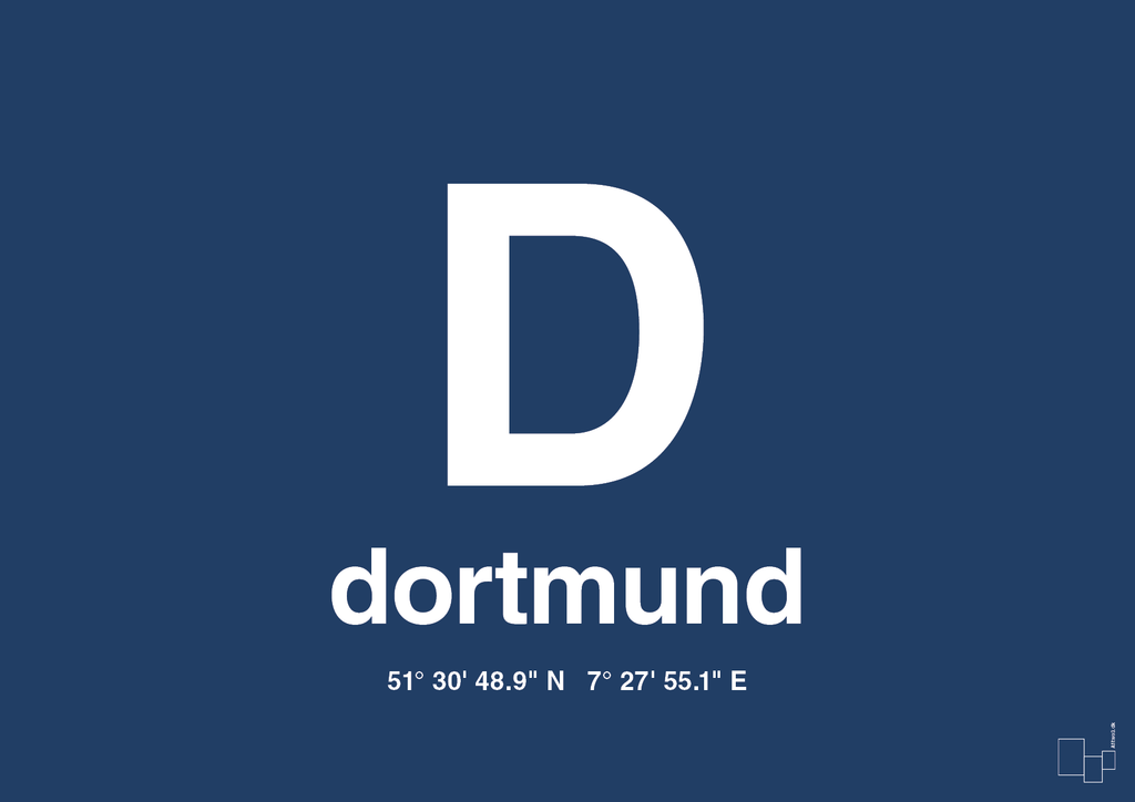 plakat: byplakat dortmund med koordinater - lapis blue-Byer-A1two3