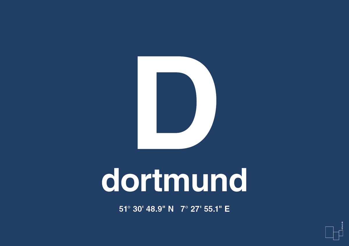 plakat: byplakat dortmund med koordinater - lapis blue-Byer-A1two3