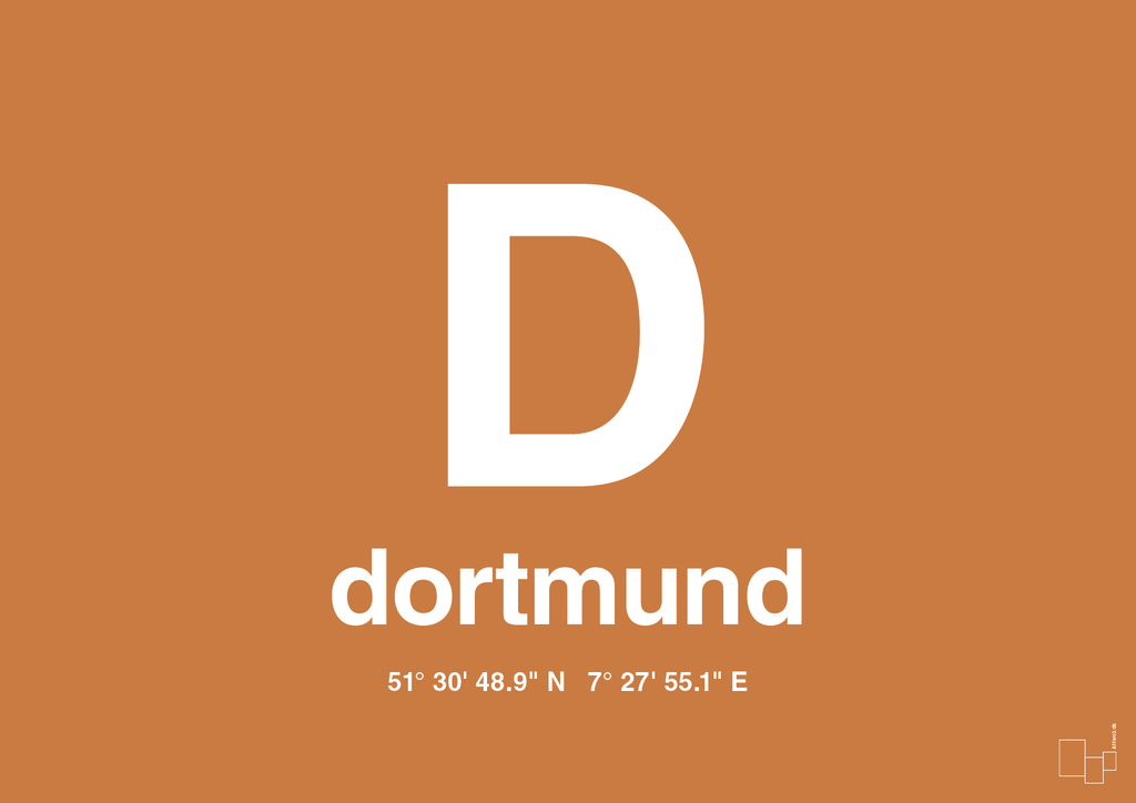plakat: byplakat dortmund med koordinater - rumba orange-Byer-A1two3