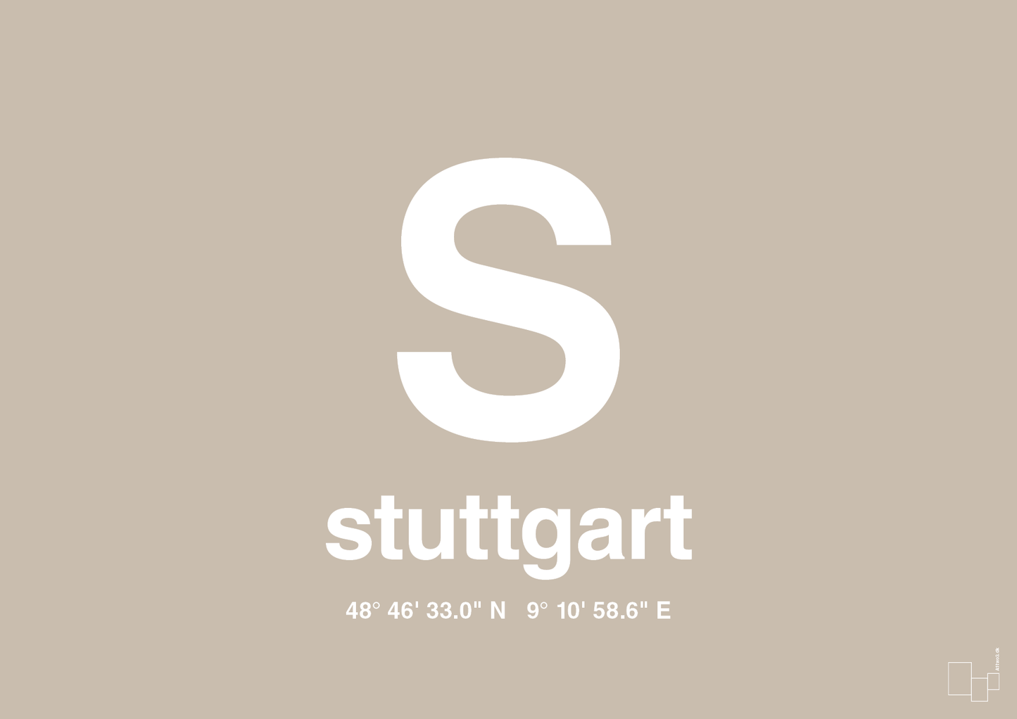 plakat: byplakat stuttgart med koordinater - creamy mushroom-Byer-A1two3
