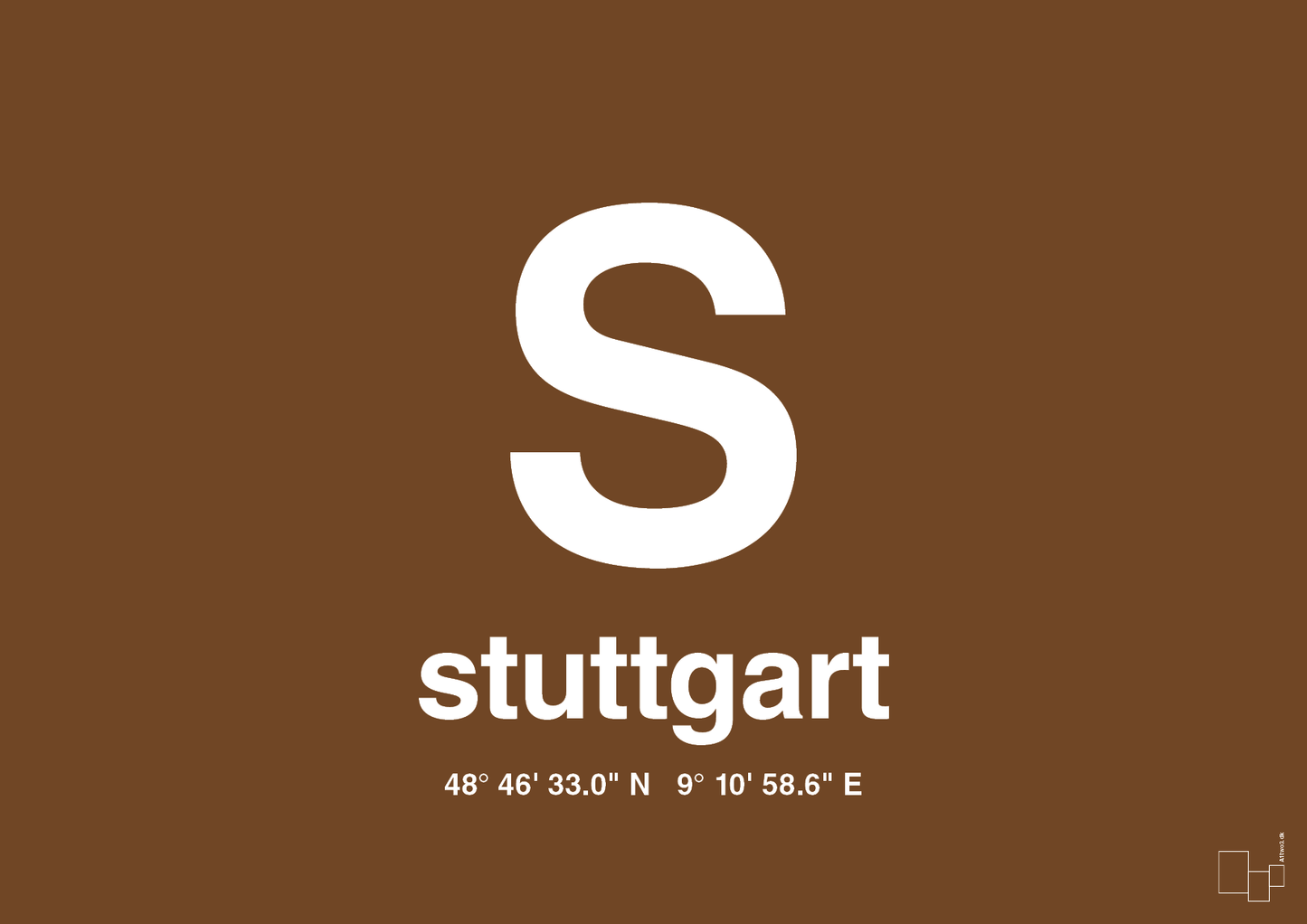 plakat: byplakat stuttgart med koordinater - dark brown-Byer-A1two3