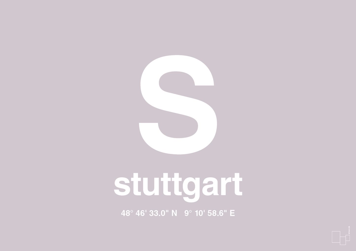 plakat: byplakat stuttgart med koordinater - dusty lilac-Byer-A1two3