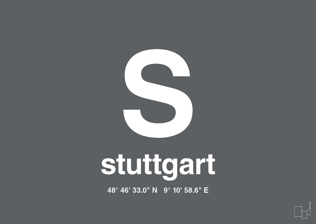 plakat: byplakat stuttgart med koordinater - graphic charcoal-Byer-A1two3