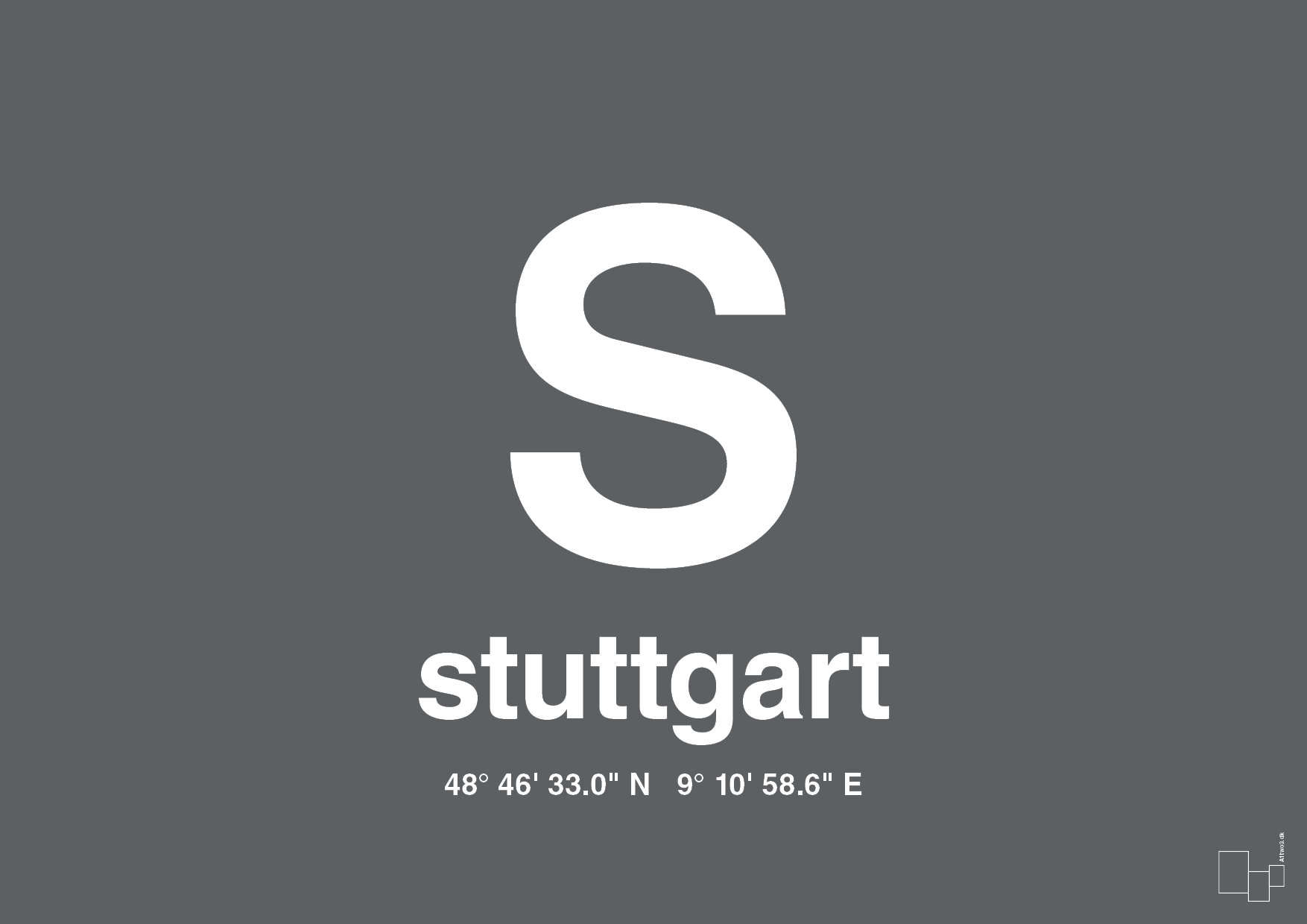 plakat: byplakat stuttgart med koordinater - graphic charcoal-Byer-A1two3