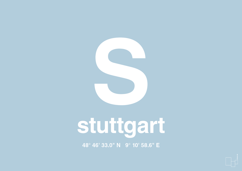plakat: byplakat stuttgart med koordinater - heavenly blue-Byer-A1two3
