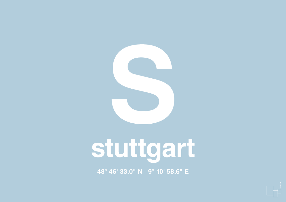plakat: byplakat stuttgart med koordinater - heavenly blue-Byer-A1two3