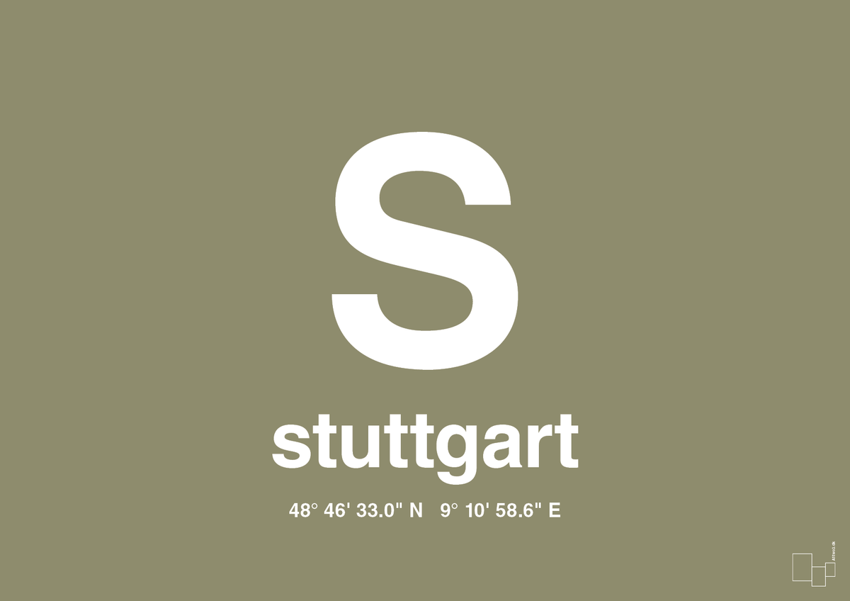 plakat: byplakat stuttgart med koordinater - misty forrest-Byer-A1two3