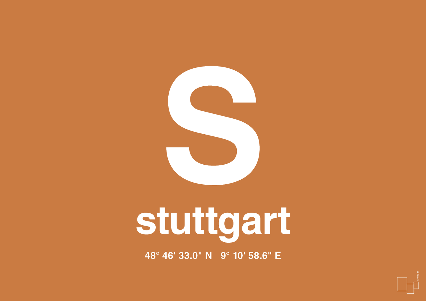 plakat: byplakat stuttgart med koordinater - rumba orange-Byer-A1two3