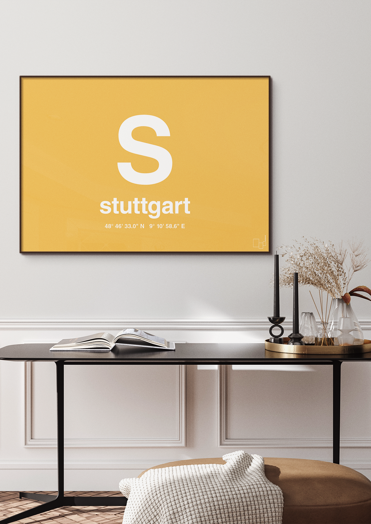 plakat: byplakat stuttgart med koordinater - graphic charcoal-Byer-A1two3