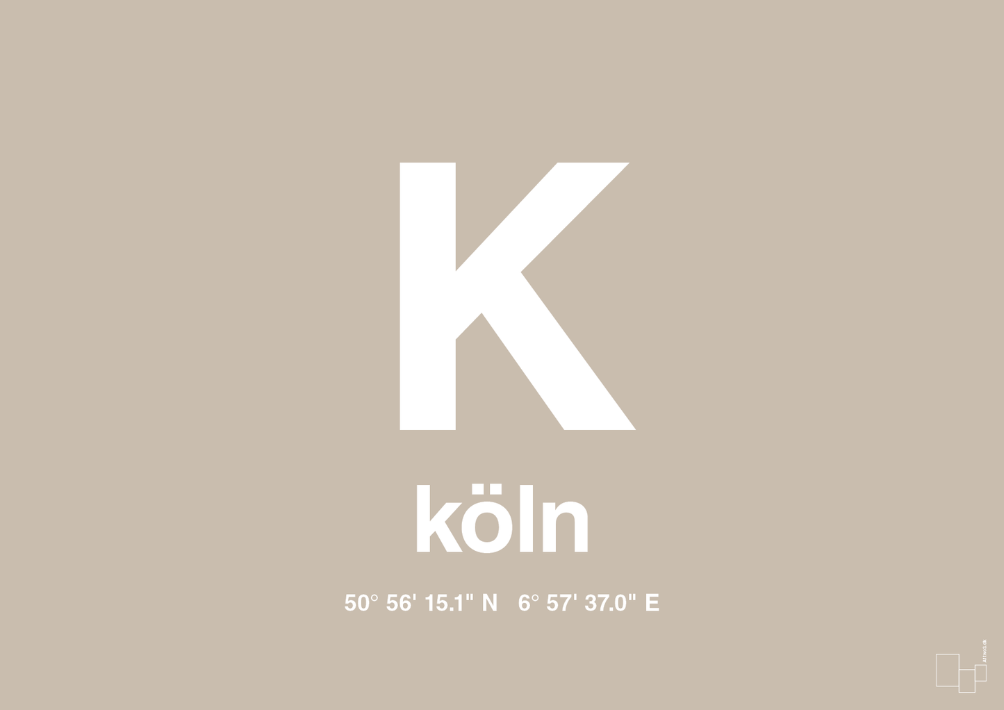 plakat: byplakat köln med koordinater - creamy mushroom-Byer-A1two3