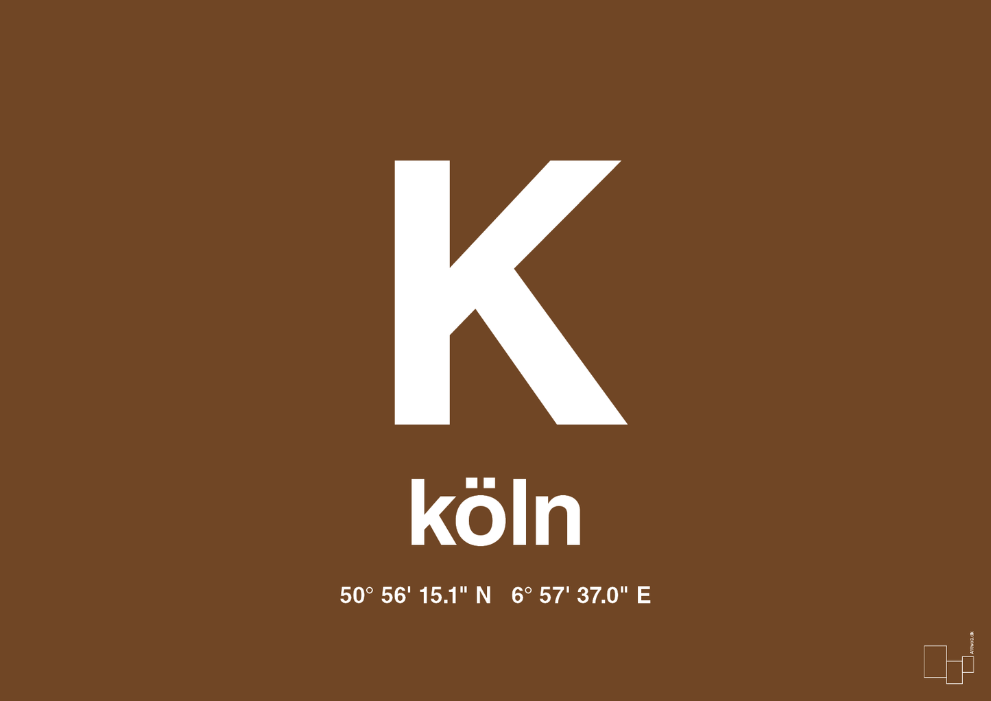 plakat: byplakat köln med koordinater - dark brown-Byer-A1two3