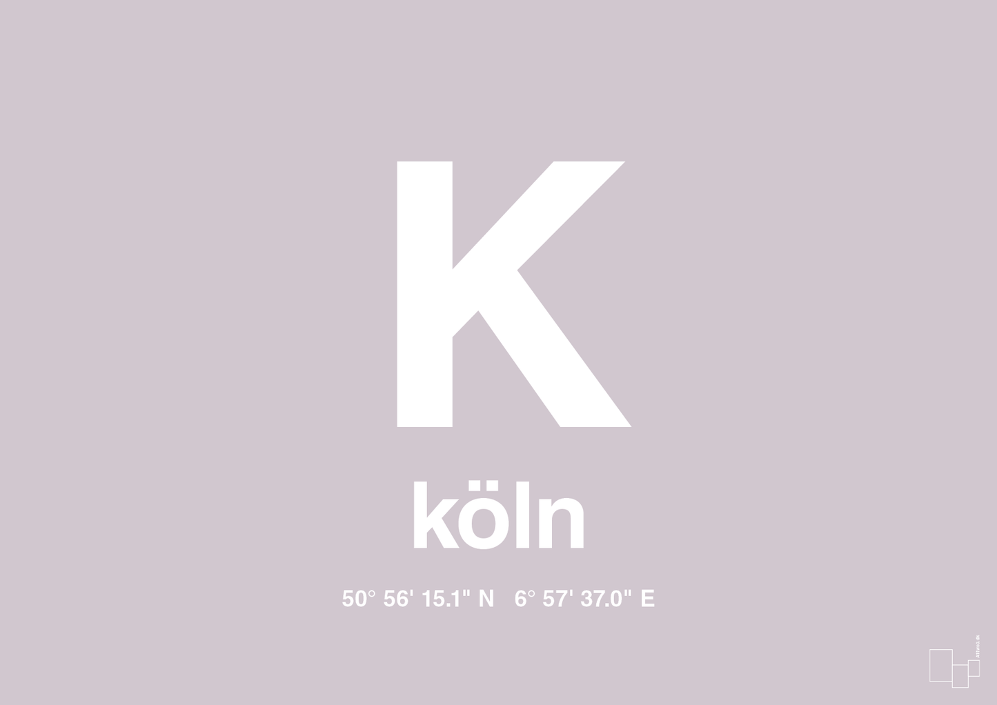 plakat: byplakat köln med koordinater - dusty lilac-Byer-A1two3
