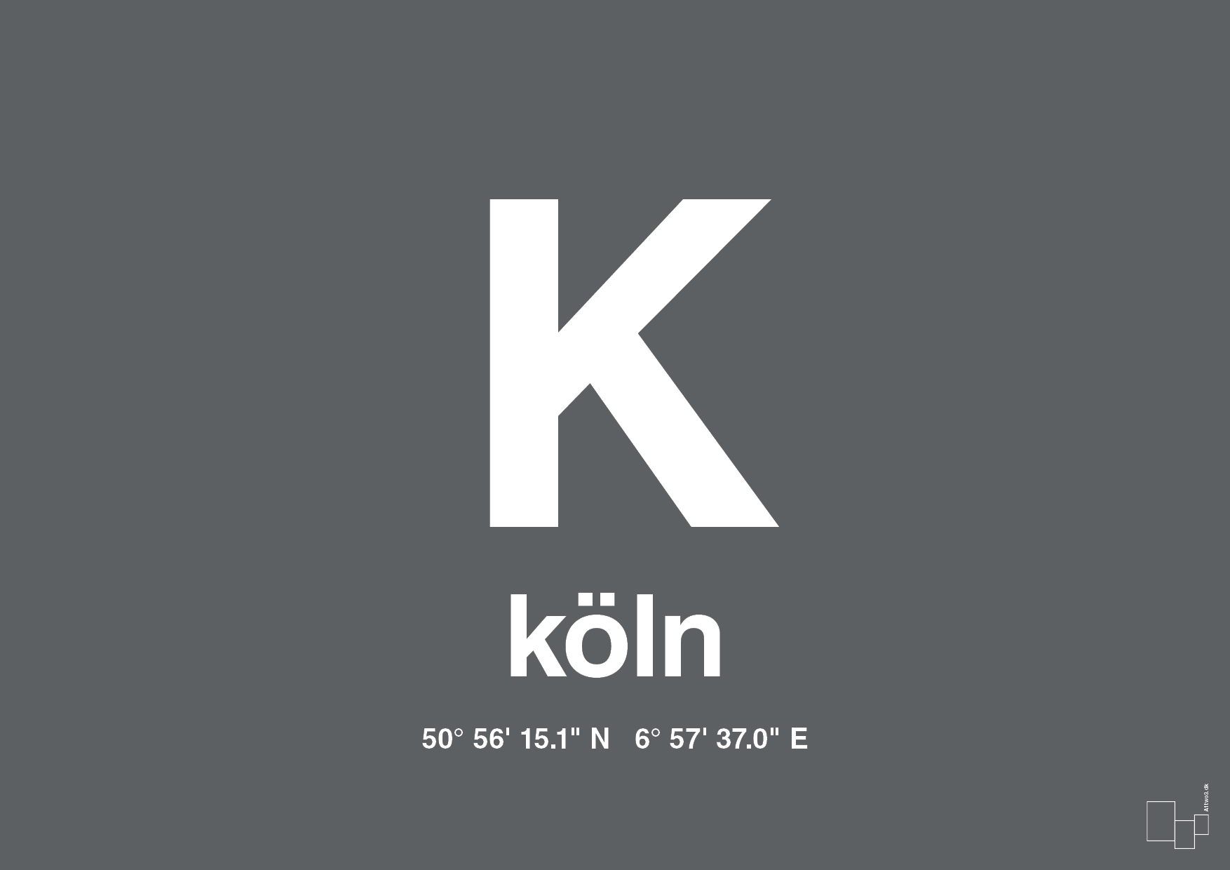 plakat: byplakat köln med koordinater - graphic charcoal-Byer-A1two3