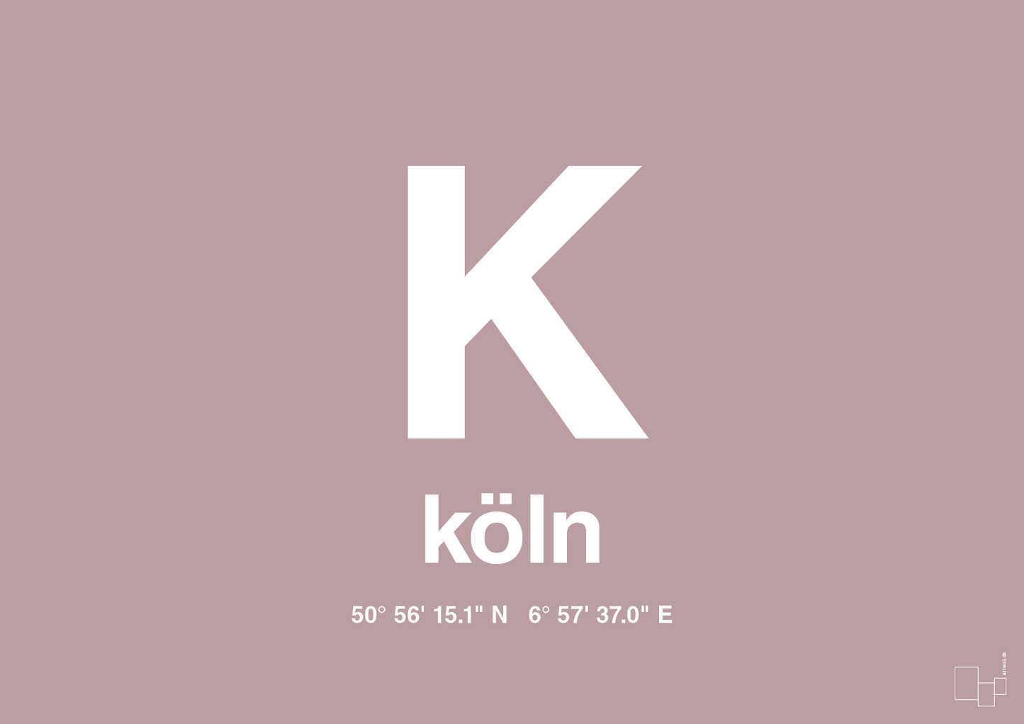 plakat: byplakat köln med koordinater - light rose-Byer-A1two3