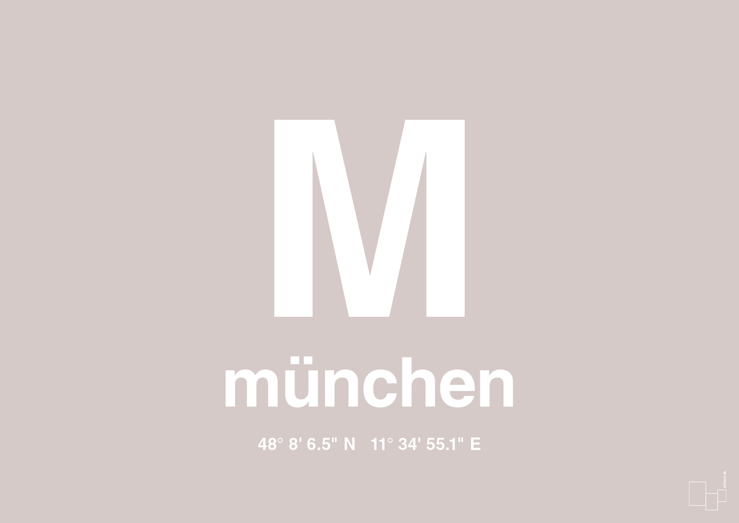 plakat: byplakat münchen med koordinater - broken beige-Byer-A1two3